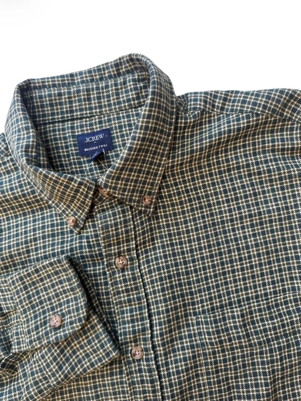 J. Crew Dark Green Plaid Brushed Twill Button-Down Shirt man’s L plaid